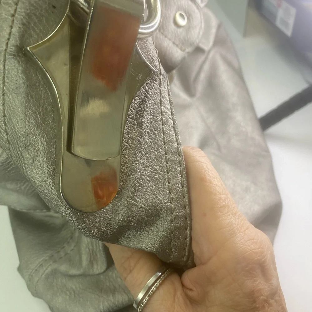 Gray Metallic Distressed Hobo Bag with Soft Leather Finish